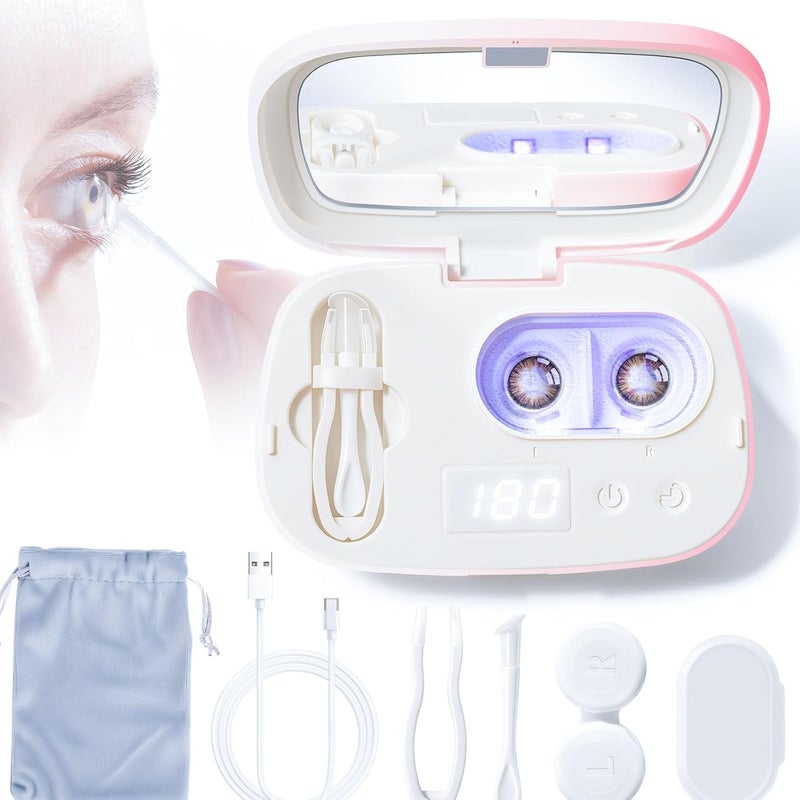 ALLGLAM Portable Contact Lens Cleaner, Automatic Ultrasonic Contact Lens Cleaner Machine with USB Charger, LED Timer Display for Soft Lenses, Colored Contact Lenses Cleaning(Pink) - Image 1